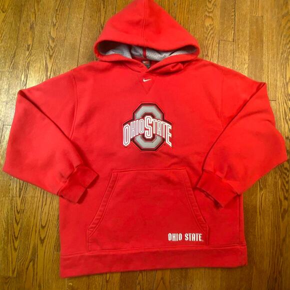 Vintage Nike Ohio State Center Swoosh Pullover Hoodie Red Buckeyes Football - Picture 1 of 8